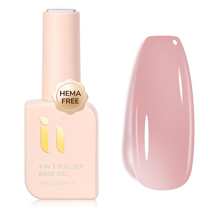 Hema Free Rubber Builder Base Gel, Fall Natural Nude Pink Gel Polish Strengthener Thin Damaged Nails for Women Home Salon Manicure, LED UV Curing Needed 10ML