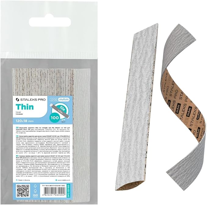 STALEKS PRO Smart 22 PapmAm Disposable Nail Files (100 Grit, 50 Pcs) – Glueless Soft Foam Abrasive Covers with Aluminum Oxide for Artificial Nail Shaping