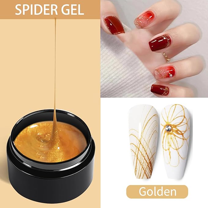 5g/0.18oz Spider Nail Gel Kit for Nail Painting Nails Art Design for Art Wire Drawing Nail Gel for Line with Brushes (Red Golden Blue)