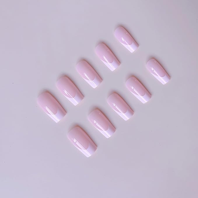 48Pcs White French Tip Press on Toenails Press on Nails Long Square Fake Nails with Design Skin Tones Glue on Nails Nude False Nails Glossy Reusable Summer Nails Toenails for Women Manicure
