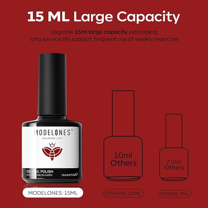 modelones Red Gel Nail Polish Ruby Red Nails Dark Red Gel Nail Polish Soak Off LED Nail Art DIY Salon Manicure 15 ML