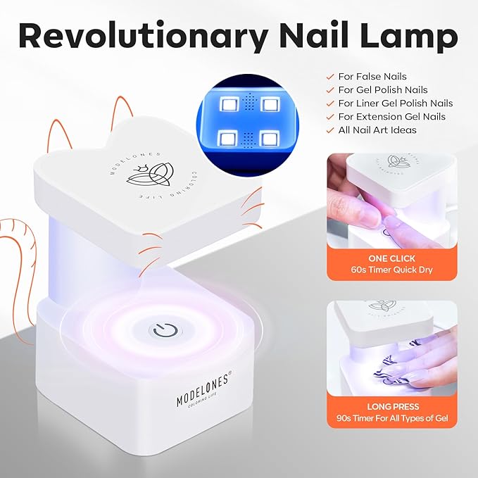 modelones X Nail Gel Kit Square, 15Sizes False Nail Tips Instant Apex Solid Glue & Mini LED Light, Medium Square Pre-Building Thick Acrylic Press on Tips U/V Lamp Extension Kit Women Gift 240Pcs