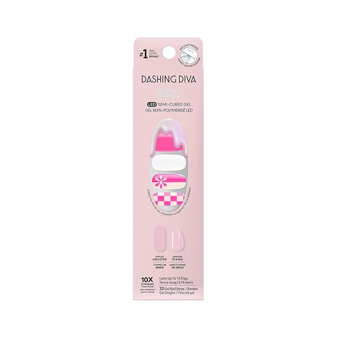 Dashing Diva Glaze Nail Strip Set - London2K - Long Lasting, Chip Resistant, Semi-Cured Gel Nail Strips - Summer Gel Set - 4-Piece Manicure Kit with 32 Strips