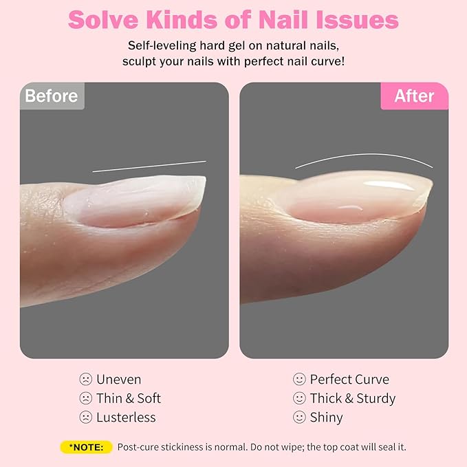 Builder Gel for Nails, 4X15ml 7 in 1 Builder Gel Nail Polish, LED Lamp Cured for Clear Rubber Base & Strengthener Extensions, Thickening, Repair (Clear, White, Nude, Pink)