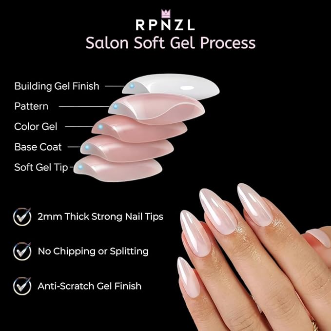 Press On Nails - Glazed Doughnut | Chrome Glazed Long Almond Fake Nails Tip, Salon Quality | 32 Nails, 16 Sizes Kit with Glue and Adhesive Tabs I Female Founded - Beauty, Self Care