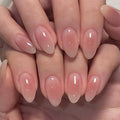 Pink Aura Press on Nails Short Almond Fake Nails Cute False Nails Press ons with Design for Women Manicure,Glossy Finish | Reusable | Nail Kit with Jelly Adhesive Tabs | 24 Pcs
