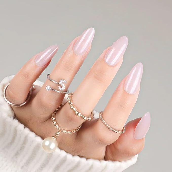 30Pcs Almond Press On Nails - Supremely Fit & Natural Soft Gel Almond Nails,15 Sizes, Reusable Fake Nails Kit with Gift Box for Women (P-PINK)