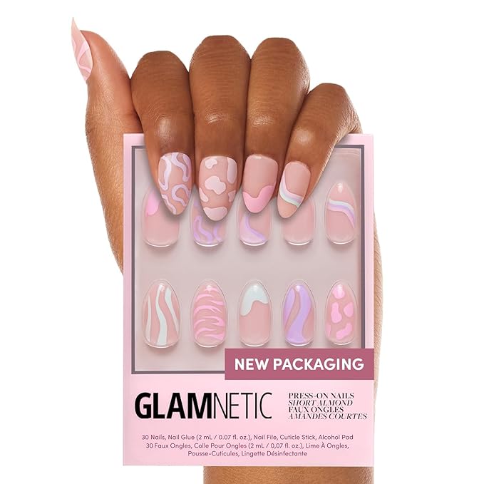 Glamnetic Press On Nails - Wild Card Fake Nails | Opaque UV Finish Short Pointed Almond Shape, Salon Quality Pastel Nails in 12 Sizes - 24 Nail Kit with Glue