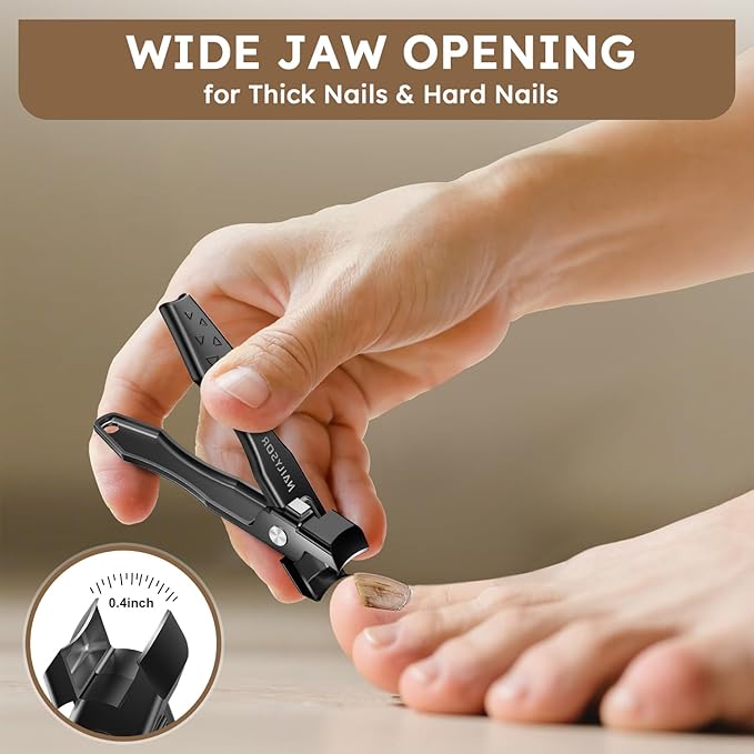 German Nail Clippers for Men Women with Catcher, Toenail Clippers for Thick Nails for Seniors, Toe Nail Clippers Wide Jaw Opening Ultra Sharp Safety Lock Nail Cutters