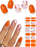 Semi Cured Gel Nail Strips (Orange Flower), 20Pcs Gel Nail Wraps, Stickers, Works With Any UV Lamps