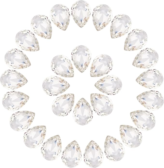 MECCANIXITY 48 Pcs 3D Teardrop Rhinestones Diamond Nail Charm Crystal Pointback K9 Glass Rhinestones Crystal Gems for Jewelry Making, Craft, 10x14mm, Silvery