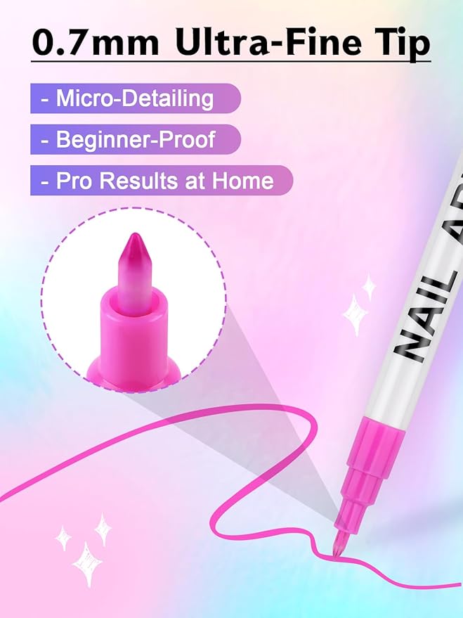 12 Color 3D Nail Art Pens Set, Kalolary 0.7mm Nail Point Graffiti Dotting Pen Drawing Painting Liner Brush for DIY Nail Art Beauty Adorn Manicure Tools