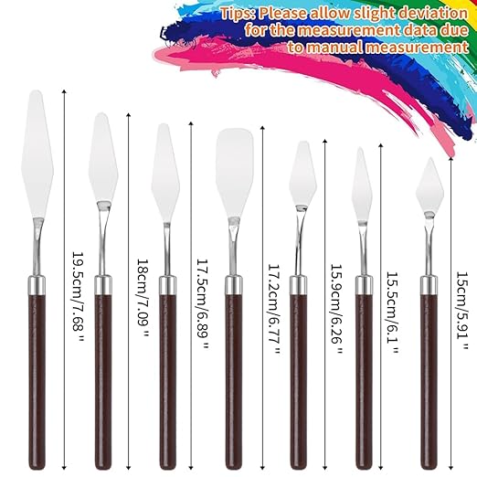 7Pcs Palette Knives Metal Spatulas with Wooden Handles for Oil Paints, Painting Craft Knife Mixing for Art, Palette Scraper for Paint Mixer, Smearing, Clay Sculpting Tools. 1Set
