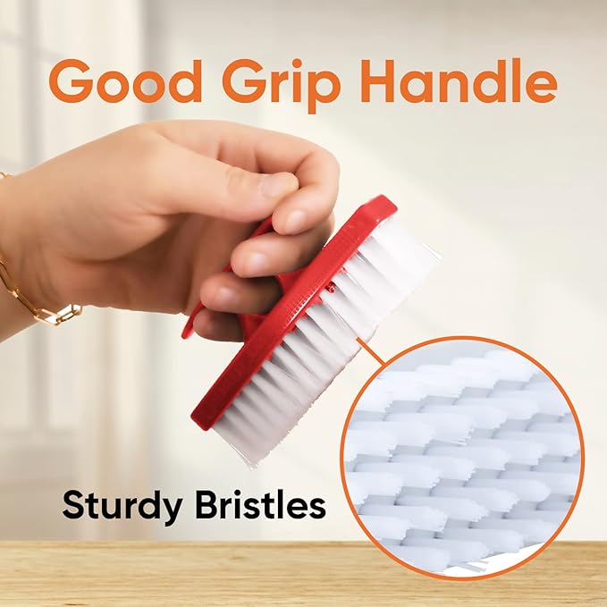 Superio Nail Brush Set (6 Pack) Cleaner with Handle, Durable Brush Scrubber to Clean Toes, Fingernails, Hand Scrubber All Surface Cleaning, Heavy Duty Scrub Brush Stiff Bristles, Easy to Hold. (Red)