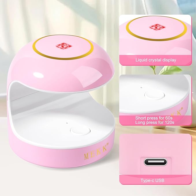 MEKK Mini UV Light for Gel Nails,18W Cordless Single Finger UV LED Nail Lamp,Portable Small Professional Flash Cure Lamp for Detail Work,Compact Design for Beginners,Travel,Home-Pink