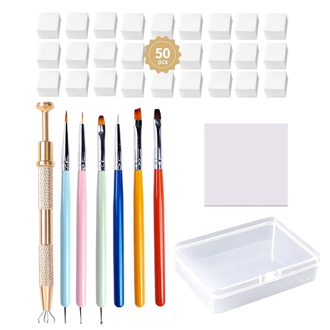 Nail Sponges Set for Ombre Gel,Nail Art Tools Set-50Pcs Nail Sponges With Gold Grabbing Pen 6*nail art pen 50Color-mixing paper Transparent Plastic Storage Box Used to Store Nail Art Tools