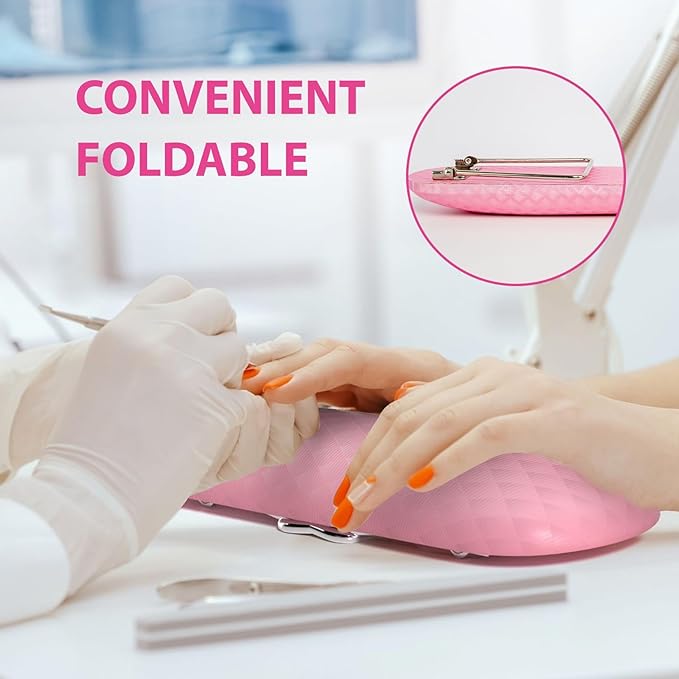 AORAEM Nail Arm Rest, Microfiber Leather Manicure Hand Pillow Professional Nail Rest Cushion Table Desk Station for Salon Use (Pink)