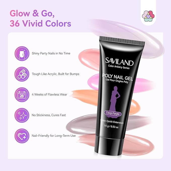 SAVILAND Hema-Free Poly Gel Nail Kit for Gift: 36 Poly Gel Nail Colors with Slip Solution Mini U V Lamp Curing Light All-in-1 Starter Kit for Quick Extension Home Salon DIY, Manicure Set Supplies Tool