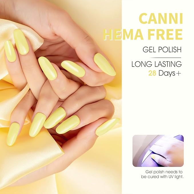 CANNI Yellow Gel Nail Polish, 1Pcs Light Yellow Gel Polish Bright Pastel Color High Gloss Soak Off U V Nail Manicure Salon DIY