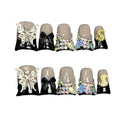10pcs Handmade Press on Nails for Women - Medium Duck Curve 3D Thick Acrylic Fake Nails Reusable,Designer Floral Butterfly Rhinestones Bling Boho Funky Y2k Nail-art Set,L,black