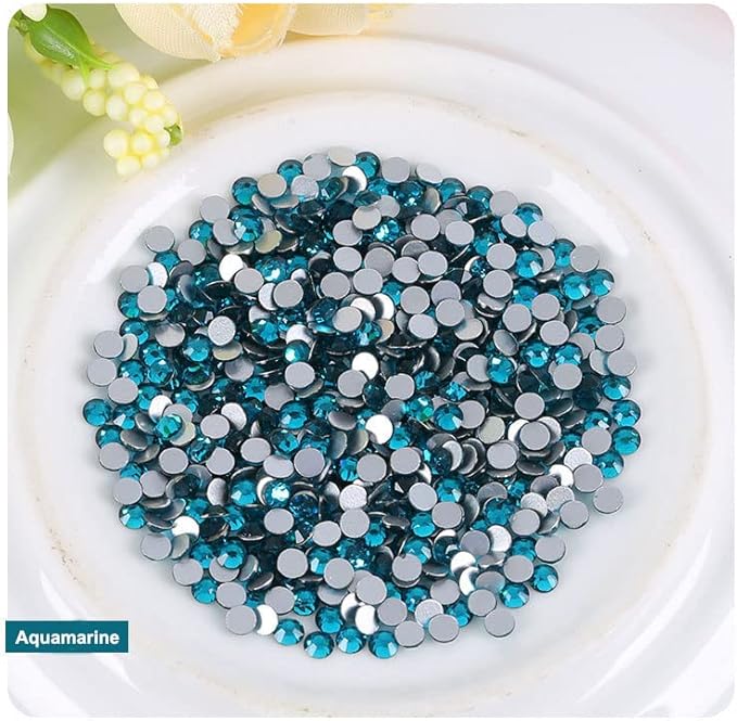 Onwon 1440 Pcs Crystal Flat Back Brilliant Round Rhinestones Glass Stones Glitter Gems Faux Diamond for Craft,Nail Art,Shoes,DIY Decorations (SS4/1.6mm, Aquamarine)