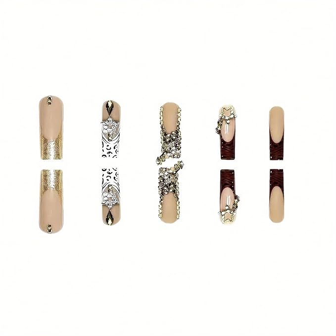 Long Press on Nails Square Xl Fake Nails French Tip Nails Press ons with Designs False Nails long Square Glue on Nail Glossy Full Cover Acrylic Nail for Women 24Pcs
