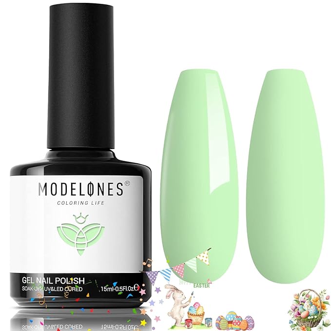 modelones Green Gel Nail Polish Milky Green Soak Off U V Light Pastel Nail Polish Pale Macaron Colors Nail Art Gel Design 15ML
