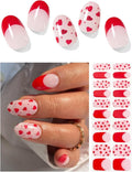 Semi Cured Gel Nail Strips (Red Heart N), Valentine's Day French, 20 Pcs Gel Nail Wraps, Stickers, Works with Any UV Lamps