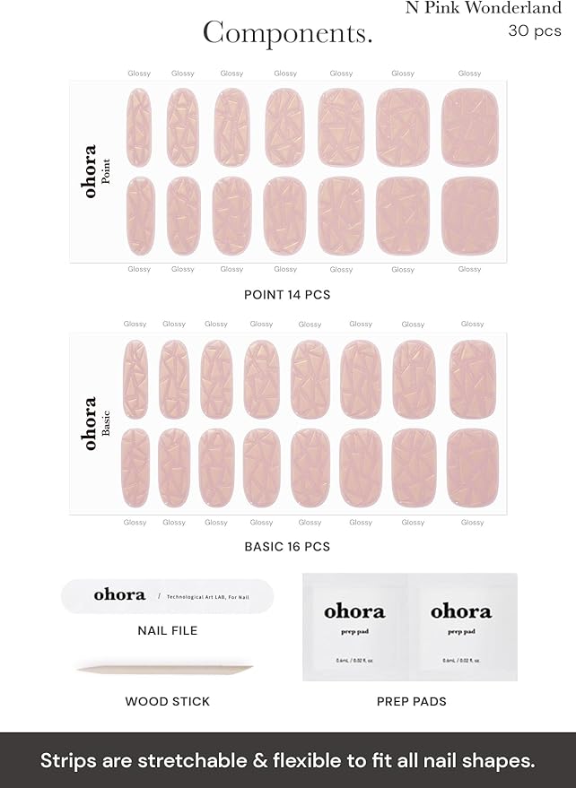 ohora Semi Cured Gel Nail Strips (N Pink Wonderland) - Pink, Solid, Works with Any UV/LED Lamps, Salon-Quality, Long Lasting, Easy to Apply & Remove - Includes 2 Prep Pads, Nail File & Wooden Stick