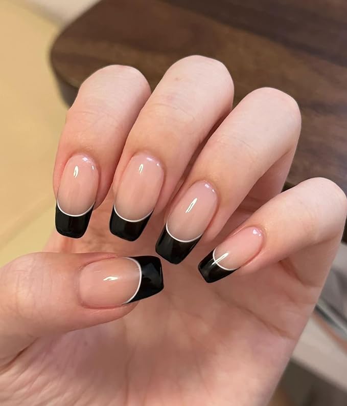 Nail Polish Strips (No UV Lamp Needed) - 22 Pcs Salon Quality Gel Nail Stickers - Long Lasting Wraps (Black Serenade)