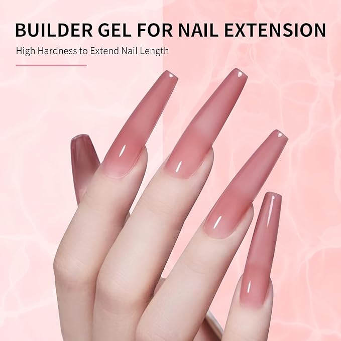 JODSONE Builder Gel for Nails,4Pcs 10ML Builder Gel Set, Nail Apex and Extension Strengthener Hard Need to Cured by Nail Lamp,Clear White Pink Brown