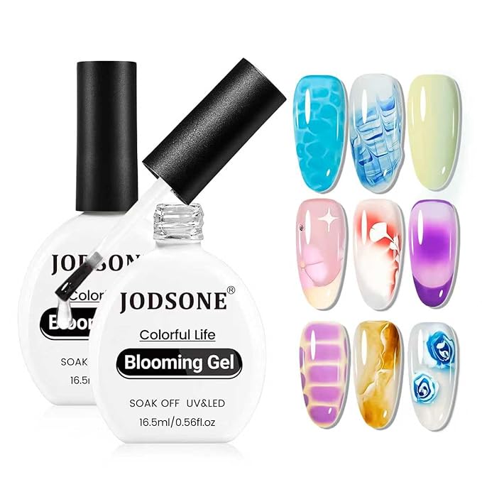 JODSONE Blooming Gel Nail Polish,2Pcs 16.5ml Clear Blooming Gel for Marble,Watercolor,Gradient,Floral Print & Natural Stone Effect,Easy Spreading for DIY Designs