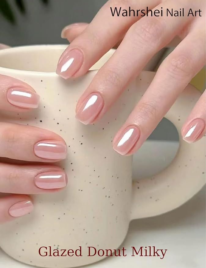 Semi Cured Gel Nail Strips, 20pcs Glazed Donut Pink Gel Nail Stickers for Home Nails DIY
