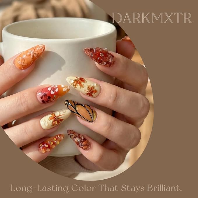 Spring Summer Press on Nails, Almond Fake Nails with 3D Flower & Butterfly Design, Glossy Acrylic False Nails with Rhinestones for Women Girls, 30Pcs
