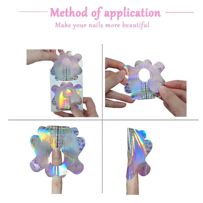 100PCS Nail Form Laser Pink Acrylic Nail Extension Sticker, Poly Gel Sticker,Nail Extension Forms,Self-Adhesive Nail Tips Guide Stencil Manicure Tool