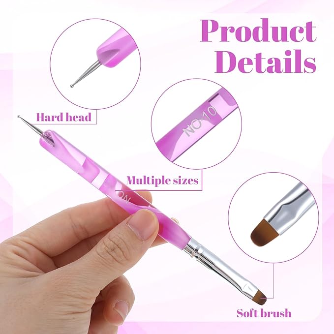 4 Pcs Gel Nail Art Brush Set, French Brush for Nails with Dotting Tool, French Tip Acrylic Brushes for Professional Manicure Detailed Designs DIY Nail Salon (10# 12# 14# 16#)