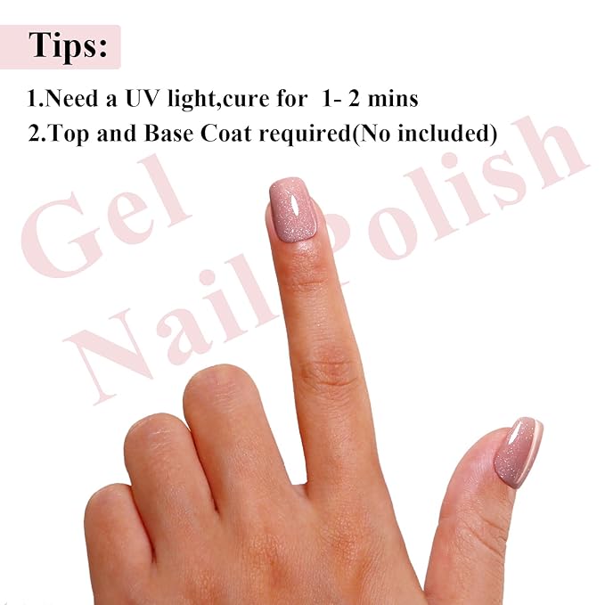 Imtiti Glitter Gel Nail Polish, Nude Iridescent Glitter Gel Polish Soak Off LED U V Shimmer Sparkle Nail Gel Polish DIY Nail Art Starter Manicure Salon Gel Nail Polish Kit for Women Girls 10ML
