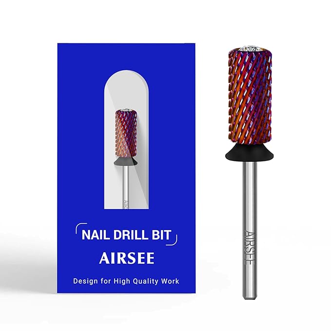 AIRSEE Tungsten Carbide Acrylic Nail Drill Bit Super Cut Bit Efile Electric File Machine Head Tip for Manicure Polishing Art Remove Gel Professional 3/32" Beginner Safety Crystal Top Barrel X Coarse
