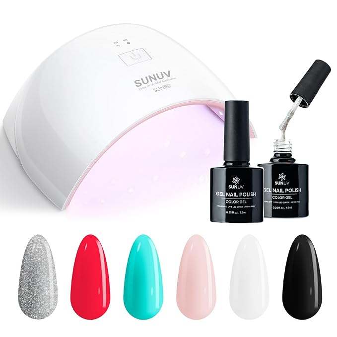 SUNUV SUN9C LED UV Light for Nails With Hema-Free Gel Nail Polish Kit, 6 Colors Gel Polish Set