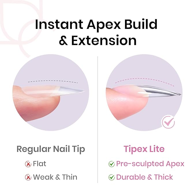 Beetles Tipex Lite Instant Apex Nail Tips, Medium Stiletto, 16 Sizes | 00–14, Built-in Apex Acrylic Tips for Flat & Natural Nail Beds, Beginner-Friendly Easy DIY Nail Extensions
