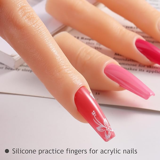 5pcs Silicone Practice Fingers For Acrylic Nails, Soft Fake Finger With 96pcs Nail Tips For Nail Training Flexible Nail Practice Mannequin Finger Reusable Manicure Kit For Beginners