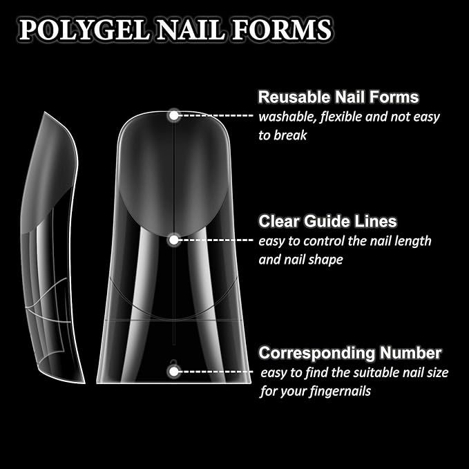 120Pcs Duck Polygel Nail Forms Starter Kit 12 Sizes Full Cover Builder Poly Gel Extension Molds Dual Forms with Clips Brush Pen Nail File Cuticle Pusher for Home Salon Manicure Studio