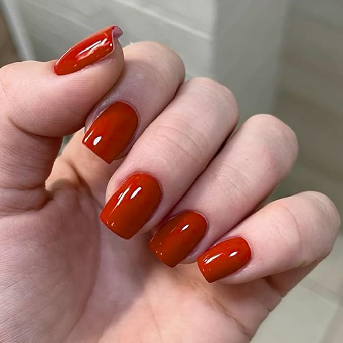 Modelones Red Press on Nails for Women, Spring Short Square Fake Nails, Reusable Nail Kit with Nail Glue Adhesive Tabs Mini Nail File, Nails Press Ons 32Pcs16 Sizes, Women Girl Gift