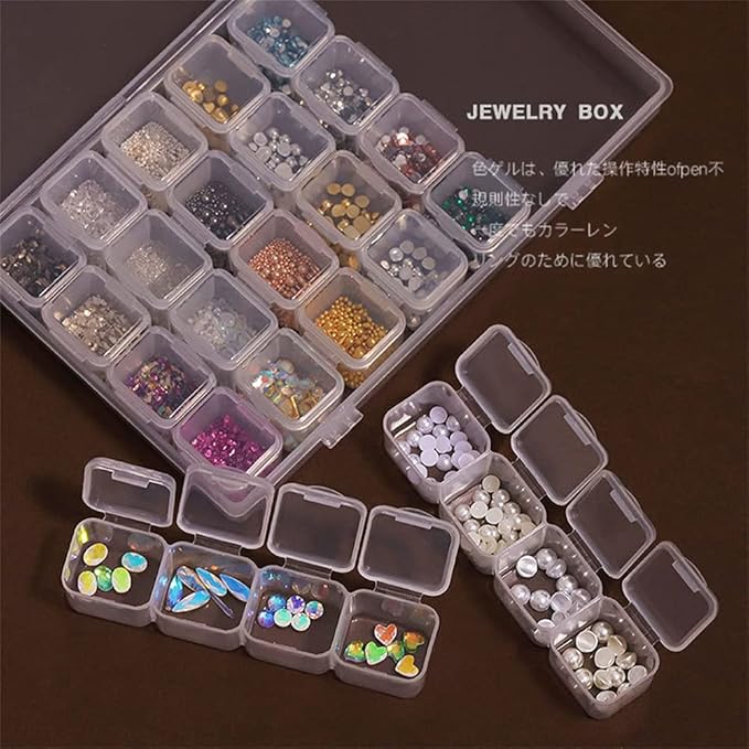 Rhinestones & Pearls for Nail 3D Steel Caviar Beads 28 Cells Nail Art Storage Case Crystals Gems Accessories Clear Plastic Container for Rhinestones Beads Organizer Box