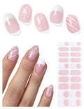 Semi Cured Gel Nail Strips (French Snowflake), Christmas, 20 Pcs Gel Nail Wraps, Stickers, Salon Quality, Long Lasting, Works with Any UV Lamps