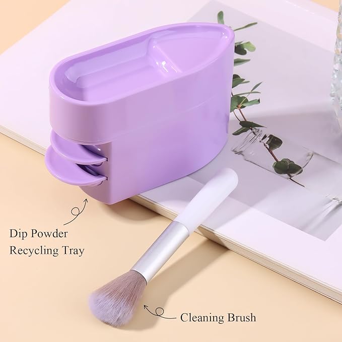 2 in 1 Dip Powder Recycling Tray System, Nail Dip Powder Storage Tray with Cleaning Brush, Container for Glitter, Sequins, Caviar Beads, Manicure Tool Kit for Home & Salon (Purple)