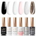 JR Gel Nail Polish Set, 16ml Full Size Bottle 6 Colors Milk White Pink Black 9D Cateye Glitter Nail Gel Polish Gift Soak Off Led Nail Art Kit Salon DIY Colorful Bottle J
