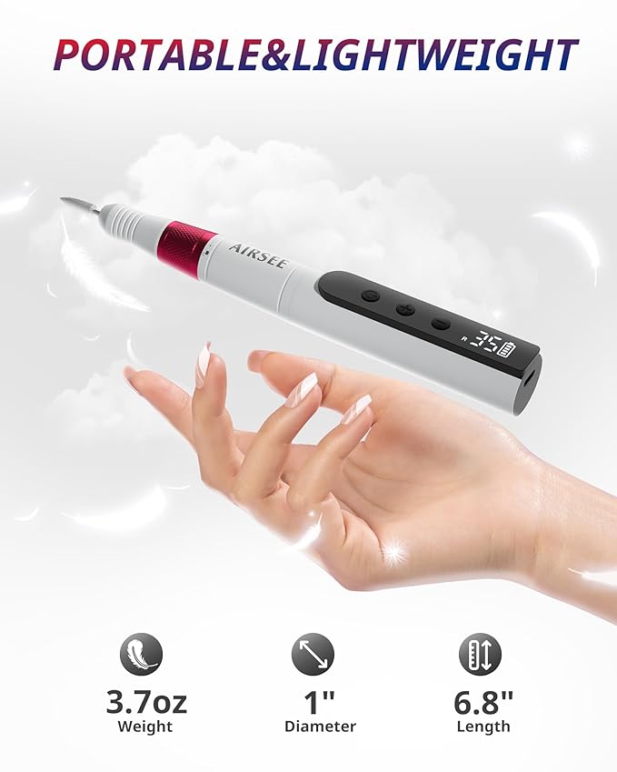 AIRSEE Master Cordless Electric Nail Drill Machine, 35000 RPM Stepless Speed, Professional Rechargeable Nail File Set with LED Display, Portable E-File Dremel Kit for Salon,Red