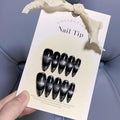 3D Almond Press on Nails, Long Almond Fake Nails French Gradient False Nails Middle Black Press on Nails for Women Girls Nail Art Decoration - Middle