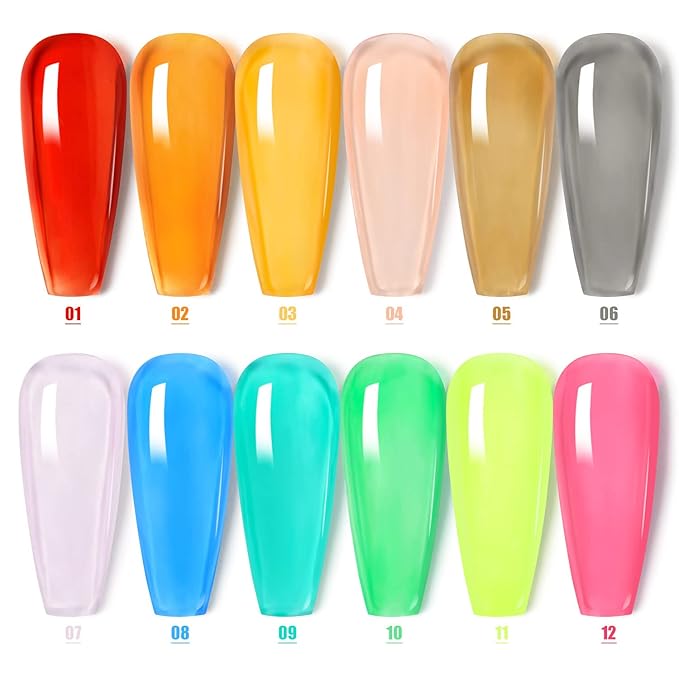 Major Dijit 12 Color Jelly Gel Nail Polish Set Blue Red Purple Rainbow Neon Yellow Green Orange Summer Crystal Glass Translucent Gel Polish